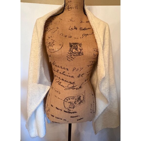 Gaiam Womens Asymmetrical Open Front Cardigan Jacket XL Beige Cozy Sherpa Lined - Picture 4 of 15